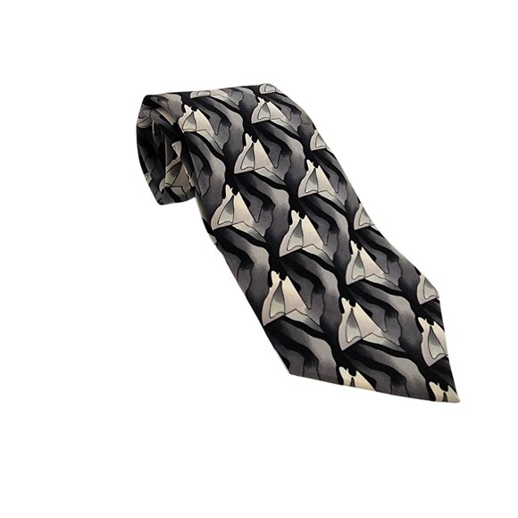 J Garcia 100% Silk Tie Grey and Black - Picture 1 of 5
